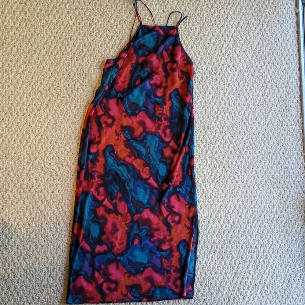 Strappy satiny dress with slit